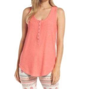 Cozy Rib Henley Tank, Peach Ribbed Snaps NWOT Med